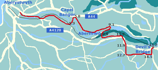 Cycle from Aberystwyth to Devil's Bridge Map