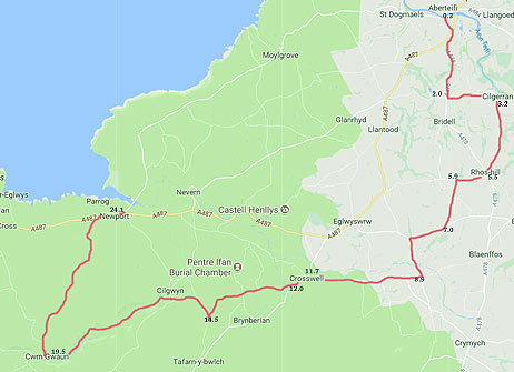 Cardigan Ceredigion to Newport Pembrokeshire via Cwm Gwaun