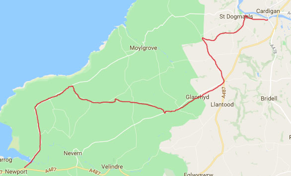 Cycle Cardigan St.Dogmaels to Newport Pembrokeshire Map