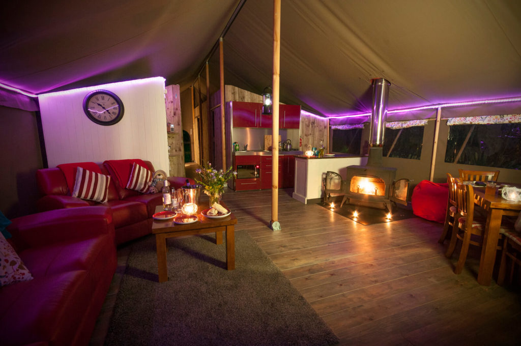 Safari Tent at night west Wales