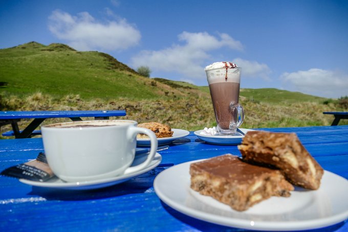 Cafe with seating overlooking Cambrian Mountains