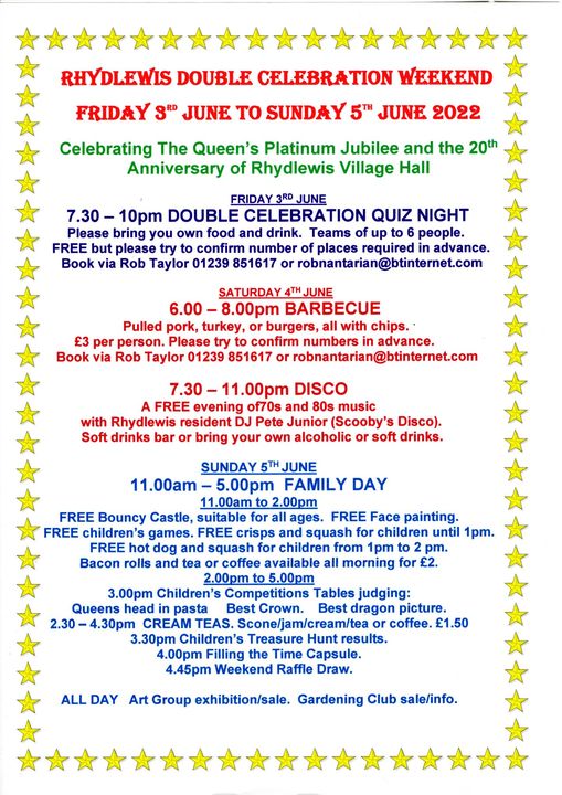 Rhydlewis Double Celebration Weekend